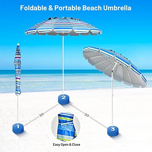 CASART 2M/ 2.2M Beach Umbrella, UPF 50+ Sun Protection Outdoor Parasol with Tilt Mechanism and Carry Bag, Sun Shade Shelter Garden Umbrella for Patio Beach Pool