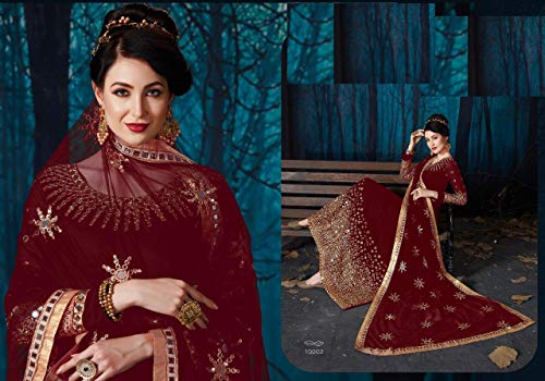 Robe de soirée musulmane Salwar Kameez Anarkali pour femme Georgette bordeaux 42