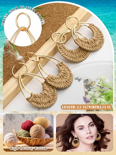 Abbylike Crochet Beach Bag for Women Summer Beach Totes Bag Women Crochet Purses with 2 Pairs Rattan Earrings for Vacation3