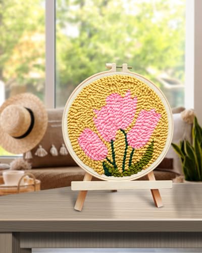 Image of TINDTOP Punch Needle Embroidery Kits, Tulip Punch Needle Kits for Adults Beginner, Tool with Punch Needle Fabric, Hoops, Yarns and Sewing Needles
