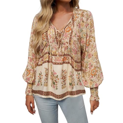 Chemise bohème col V avec cravate et imprimé vacances confortable