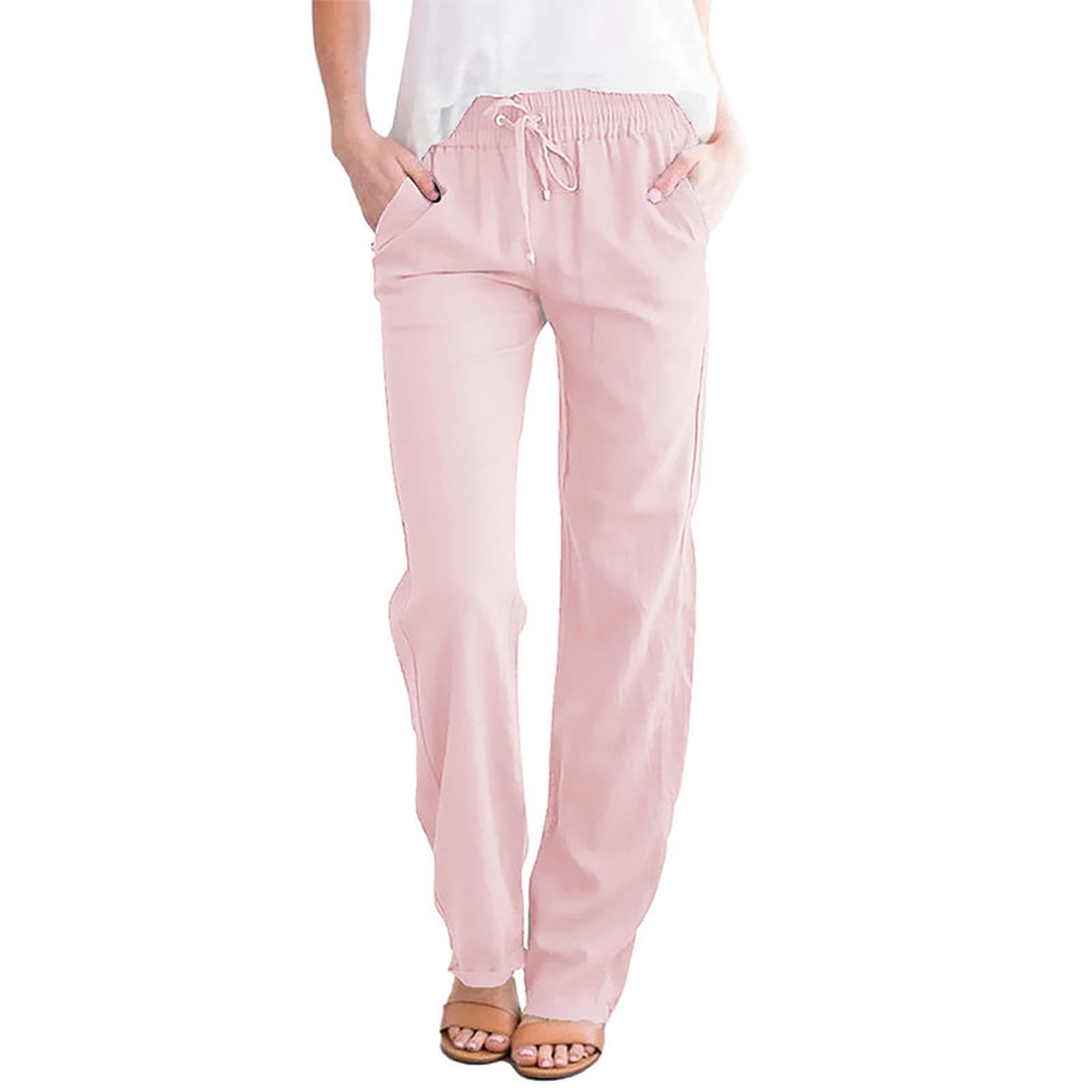 Pantaloni Casual da Donna con Coulisse in Vita Elastica Pantaloni Dritti a Vita Alta Comodi Americani da donna-LC771277-309-2XL