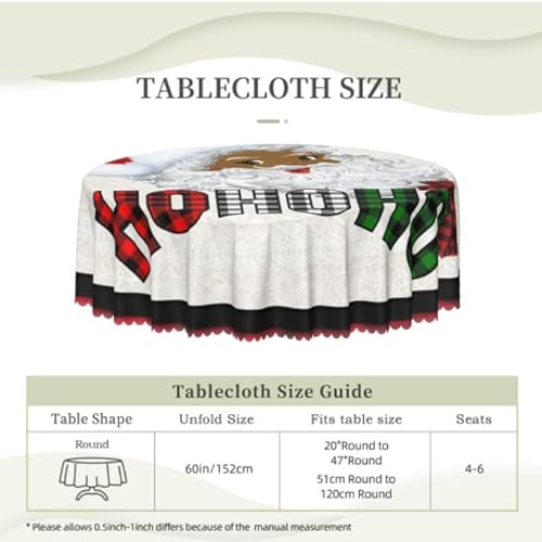 Amelia Sharpe Christmas African American Santa Ho Ho Ho Round Tablecloth 60 Inch Kitchen Restaurant Wrinkle Resistant Washable Fabric Table Cloth Table Cover Party Decor #TOP4