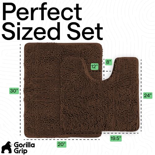 Image of GORILLA GRIP Bathroom Rug Sets, Soft Chenille 2 Piece Area Rugs Set, Toilet Base Mat and 30x20 Carpet, Absorbent Microfiber Washable Mats Dry Quickly, Home Decor and Bath Room Accessories, Brown