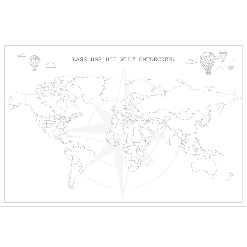 LANA KK - Weltkarte für Kinder zum ausmalen – Premium Poster, weiss Erde, Welt, Globus in 100 x 70 cm