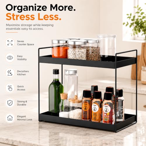 Image of JD FRESH 2 Tier Multipurpose Kitchen & Bathroom Storage Rack /Shelf storage and Large Space Organiser /Racks Countertop Kitchen Organizer Storage Basket(Black)