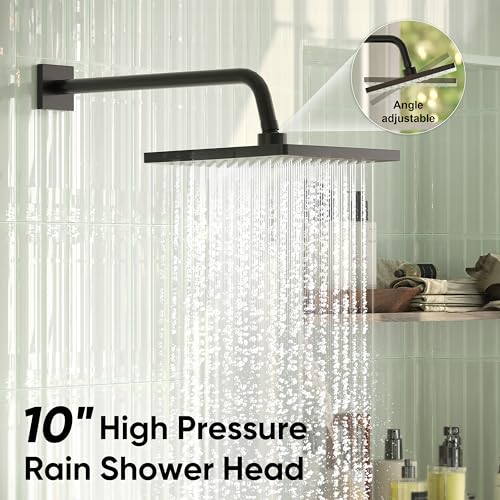 Set de grifería para ducha Esnbia, sistema de ducha negro con cabezal de lluvia de 10 pulgadas y rociador manual, kit de válvula 2 vías, acabado negro mate miniatura 4