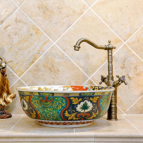 jdzjybqx Ceramic Bathroom Vessel Sinks Green Round 1 Sink Only W16.4"xH5.9" by jdzjybqx - Used condition - Image 4