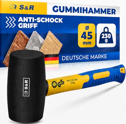 S&R Gummihammer Klein Schwarz 45mm, 230g Camping Hammer Schonhammer Pflasterhammer Rückschlagfrei - zuverlässig für Fliesen, Möbel und Fenster - GS Siegel sowie TÜV geprüft