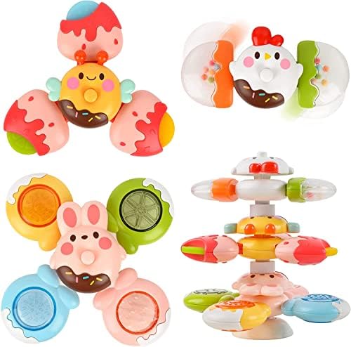 Vanmor Saugnapf Spinner Spielzeug für Baby, 3Pcs Fidget Spinner Spinning Top Saugspielzeug für Bad Fenster Hochstühle Flugzeug Reise, sensorische Spielzeug für Kleinkinder 1-3 Gebu