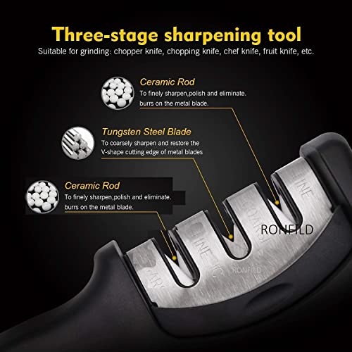 Image of Kitchen Knife Sharpener Tool kit self Sharping Knife Blade Sharpener Set Knife Sharpener, Manual 3 Stage Knife Sharpener for Kitchen