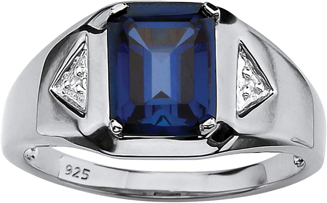 PalmBeach Men's 18K Gold-Plated Sterling Silver Emerald Cut Genuine Mystic Fire Topaz or Created Blue Sapphires and Diamond Accent Ring Size 10