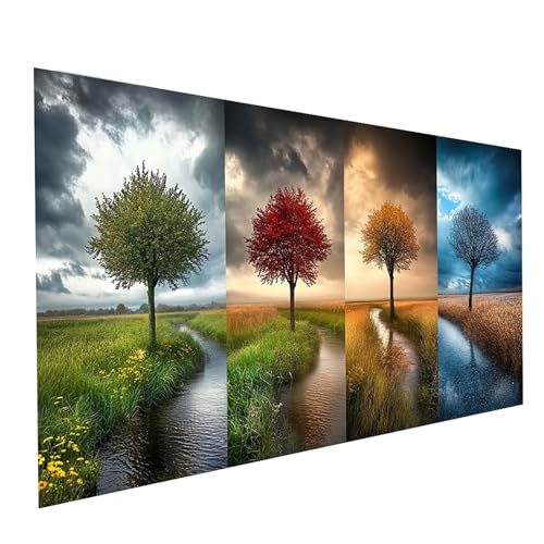 Diamond Painting Vier Jahreszeiten, 5D DIY Malen Nach Zahlen Erwachsene mit Diamond 40x80cm, Diamant Painting Bilder Baum, Square Strasssteine Stickerei Embroidery kit, für Zimmer Deko Model-04235