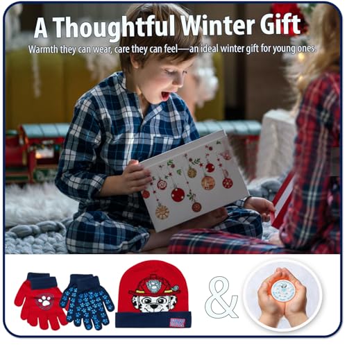 Image of Nicklelodeon Paw Patrol Boy's Winter Hat and 2 Pair of Gloves or Mittens Set (Toddler /Little Boys) Size Age 4-7, Paw Patrol Reversible Glove with Handwarmers
