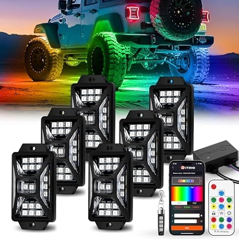 6 Pods Five Sided RGB Rock Lights for Trucks Jeep UTV SUV ATV, Multi Chasing Color App/Remote Control Led Rock Lights with Music Mode, Waterproof Exterior Underglow Kits for Cars Cover
