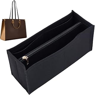 WADORN Felt Bag Organizer Insert for Handbag, Purse Organizer Insert with Zipper Tote Bag Liner Shaper Bag in Bag Portable Handbag Inside for Onthego Neverfull Bag, Black