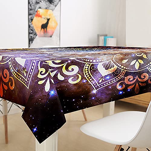 Nappe rectangulaire imprimé mandala marron 140x200 cm imperméable