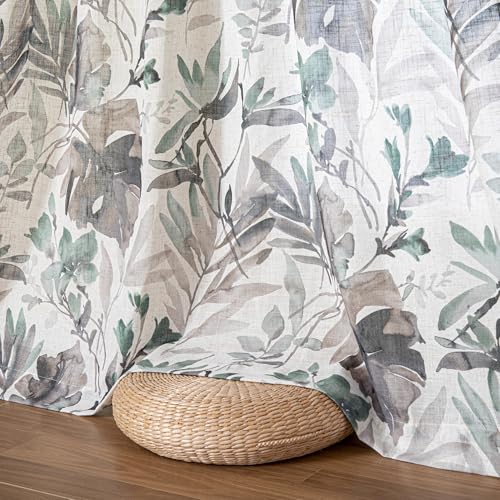 Image of MYSKY HOME Floral Curtains 90 Inch Length Light Filtering Two Pages Pinch Pleated Curtains for Living Room Flower Printed Privacy Protect Drapes Set 2 Panels,Brown and Natural