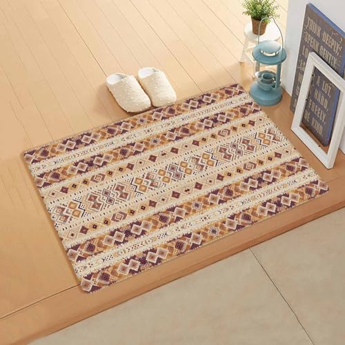 Southwest Brown Antifatigue Kitchen Bath Door Mat Cushioned Runner Rug,Washable Welcome Floor Sink Mat,Waterproof & Non-Slip Standing Doormat for Kitchen,Geometric Oriental Gradual Boho Tribal 18