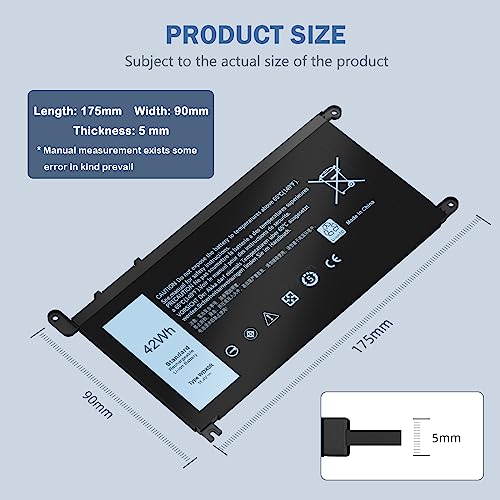 Image of WDX0R Laptop Battery for Dell Inspiron 13 15 5000 7000 5570 7579 7573 7378 5567 5565 5379 5378 Latitude 3180 3400 3500 Vostro 3480 3580 5468 5568 P69G 3CRH3 T2JX4 FC92N WDXOR (WDX0R)