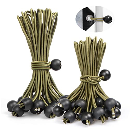 Tensores Elasticos, Cuerda Elástica con Bola, 50 Piezas Tensor de Goma(30Pcs 15cm y 20Pcs 20cm), Bolas Bungee Profesionales para Cortinas de Jardín, Pabellones, Tiendas de Campaña, Banner, Carteles