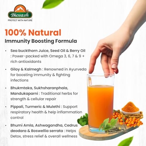 Image of Biosash Sea Buckthorn IMMUNOSASH Juice 750ml | From Certified Organic Berries, Cold-Pressed | Rich in Omega 3 6 7 9 & Vitamins | Herbal extracts |No Added Sugar | Immunity & Vitality | 150 Serves
