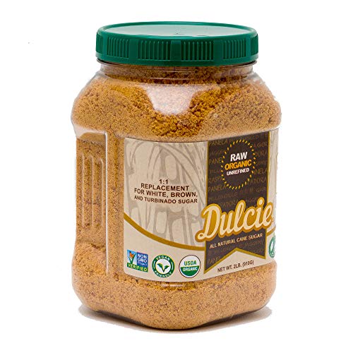 Dulcie Organic Pure Cane Sugar (2 LB Jar) - Raw, Unrefined, Natural, Gluten Free, Vegan and Non-GMO