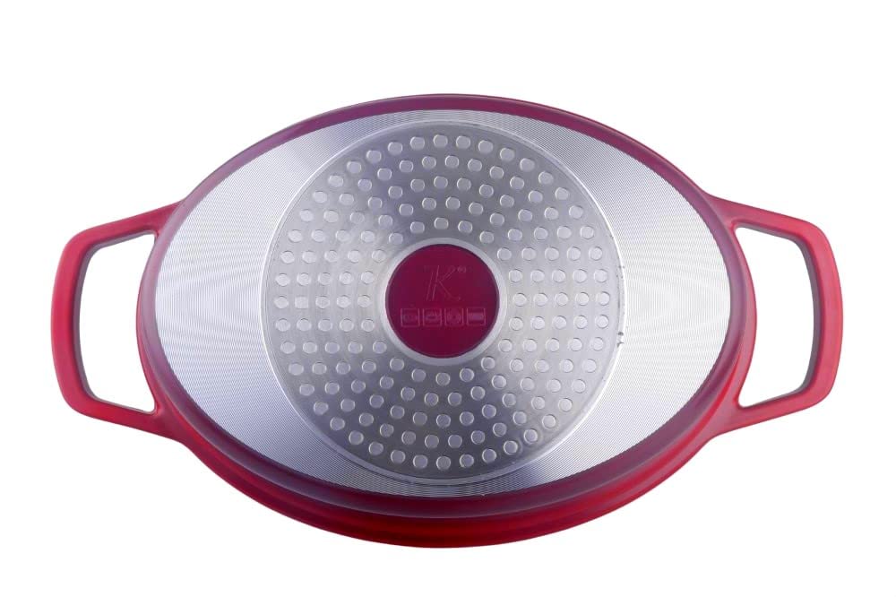 Kamberg – 0008191 – Schmortopf 30 cm Durchmesser, oval, rot geflammt – Aluminiumguss – Beschichtung in Steinoptik – Für alle Herdarten, auch Induktion – PFOA‑frei
