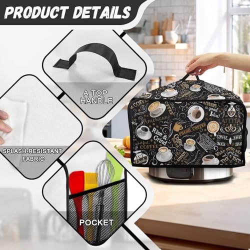 Annejudy Funda para olla de cocción lenta con patrón de café, portátil, aislada, cubierta antipolvo con asa superior y bolsillos laterales, tela suave lavable compatible con la mayoría de ollas de - imagen 5