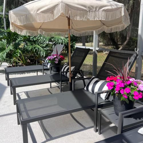 Image of PURPLE LEAF Outdoor Chaise Lounge with Wheels Armrests, 4-Piece Set, Grey