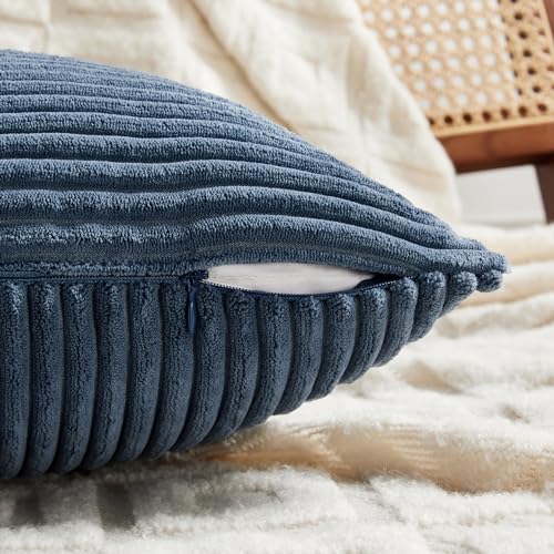 Image of Fancy Homi 2 Packs Dusty Blue Lumbar Decorative Throw Pillow Covers 16x32 Inch for Couch Bed Sofa, Rustic Farmhouse Boho Home Decor, Soft Striped Corduroy Rectangle Accent Cushion Case 40x80 cm