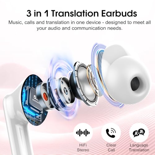 Image of Csasan Ai Translation Earbuds Real Time,3-in-1 Buletooth 5.3 Translator Earbuds with 6 Translation Modes /164 Languages,No Subscription Required Translatior Headphones, Rose