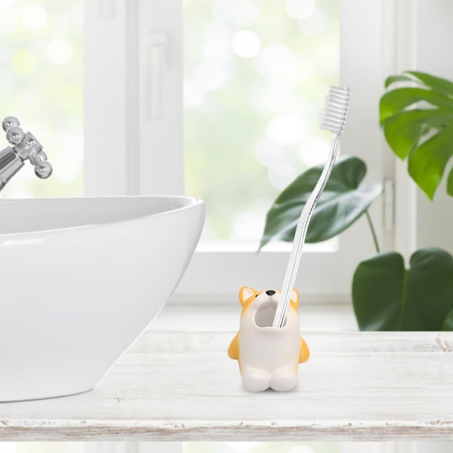 Miniatura 4 de Soporte para cepillos de dientes, lindo organizador de baño de resina, soporte multifuncional para bolígrafos, caja de almacenamiento de escritorio,