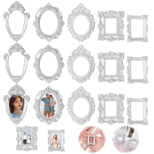 Tucnoeu 15pcs Silver Mini Picture Frames Vintage Mini Frames for