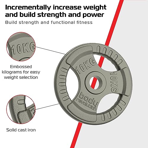 Body Revolution Olympique Haltères Trois Prise Fonte Ensemble de Poids - 1.25kg kg 2.5kg kg 5kg 10kg 15kg 20kg 25kg - 2 x 10kg – Image 4