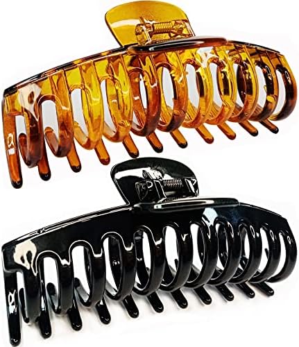 Accglory 5.5 Inches Extra Large Hair Clips for Long Thick Hair Women’s Jumbo Hair Claw Clips 2 Counts Huge Claw Clips Black Brown in Set Non Slip XL Giant Claw Clips Strong Holding Basic Gripe Clips