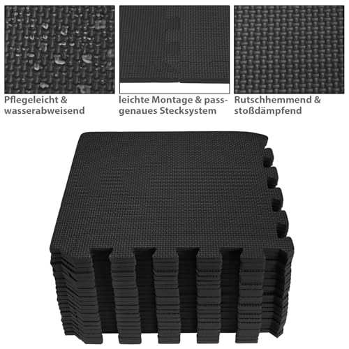 ALPIDEX 1,95 m² Bodenschutzmatte 21 Stück 30x30x1 cm Schutzmatten Set Sportmatte Gymnastikmatte Sportgeräte Matte Fitnessmatte Turnmatte Unterlegmatte Bodenmatte Trainingsmatte Gummimatte, Black