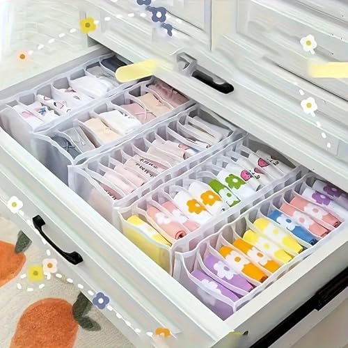 Image of atorakushon 7-Grid Foldable Storage Organizer for Clothes| Durable Mesh | Almirah & Wardrobe Organiser Basket Storage Box For Socks, Bra, Tie, And Scarfs, Bedroom & Laundry Use Pack of 2 Grey