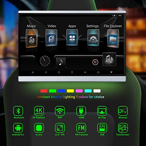 Kaskawise 13.3'' Car Headrest Video Player with WiFi,Android 9.0 Car Back Seat TV Monitors,Sync Screen Tablets Phone Mirror, Play Movies Netflix for Kids Road Trip