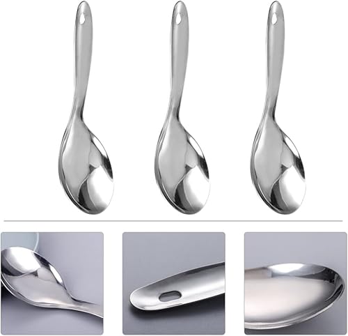 Miniatura 8 de Kichvoe Cuchara de arroz, 3 piezas, cuchara de arroz de acero inoxidable, cuchara de servir de metal, utensilios de cocina, cucharón de sopa,