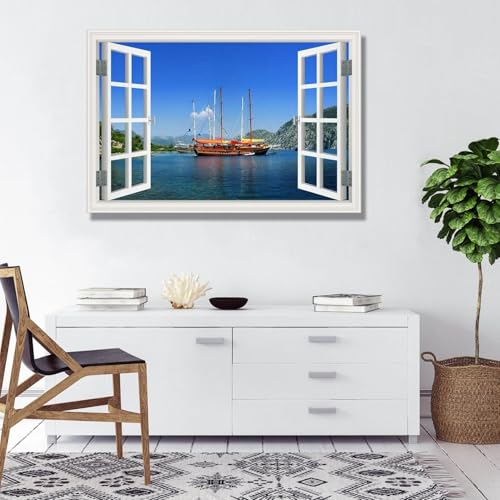 Impression sur toile paysage marin JZSDGB avec cadre intérieur robuste en 70x105cm - 4