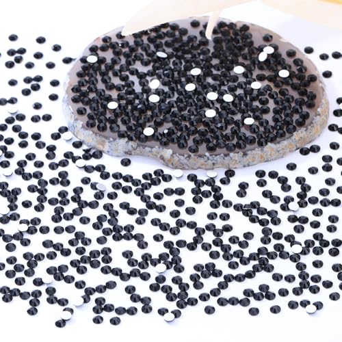 Image of Black Flatback Rhinestones, Glass Rhinestones for Nail Art and Craft, Glue Fix, Loose Crystal Gemstones(Black, SS8, 2880pcs, 2.3-2.5mm)