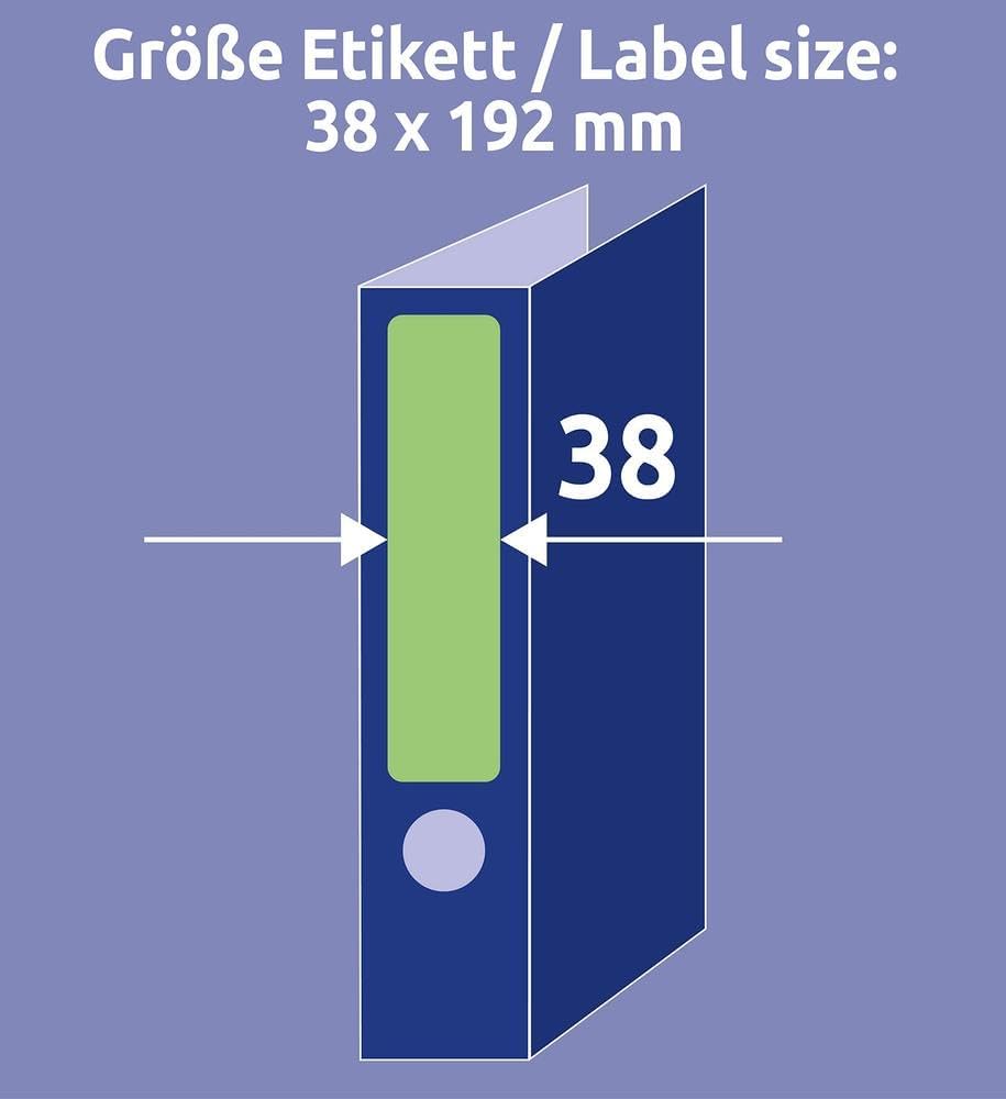 Avery Zweckform, L4764-20, Filing Labels, 20 Sheets, for Slim Ring Binders, Like Leitz, Elba, Esselte, Mehle, Herlitz, Bene, 192 x 38 mm