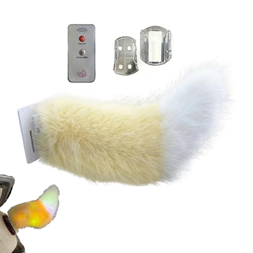 Animatronic Electric Tail for Car Decoration, Fuzzy Fox Tails with Colorful Lighting Remote Control, Rechargeable Auto Trunk Charm for RV Travel Motorcycle, Cosplay Accessory, Wagging Tail for Car