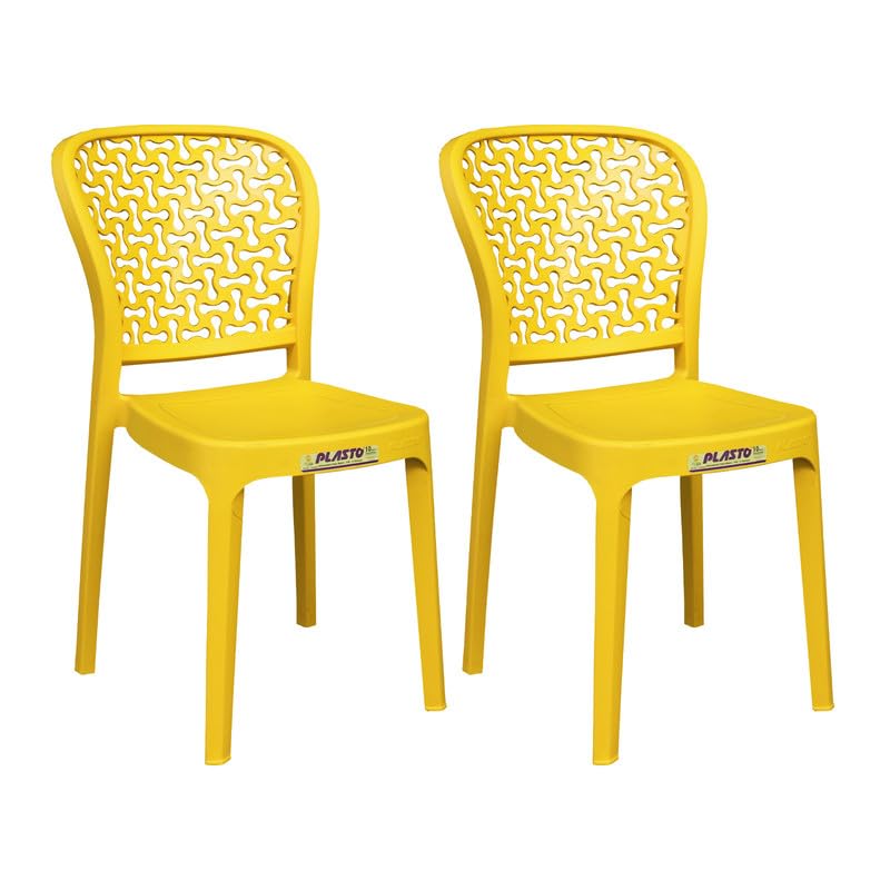 Image of Plasto Chair Luxury with Comfortable Back Posture, Without arm, Dining, Bedroom, Kitchen, Living Room, Garden | Bearing 150KG Capacity | Strong & Sturdy (Yellow)