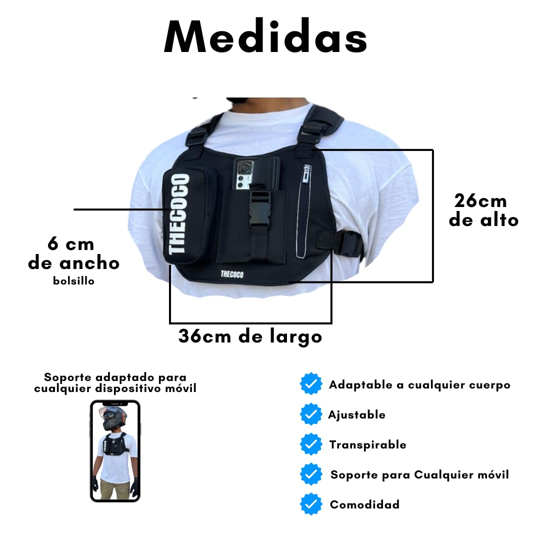 Genérico Pechera para Grabar con Soporte para Movil con Gran Comodidad, Ajustable y Adaptable a Cualquier Deporte. bicibleta, Moto, Motocross.