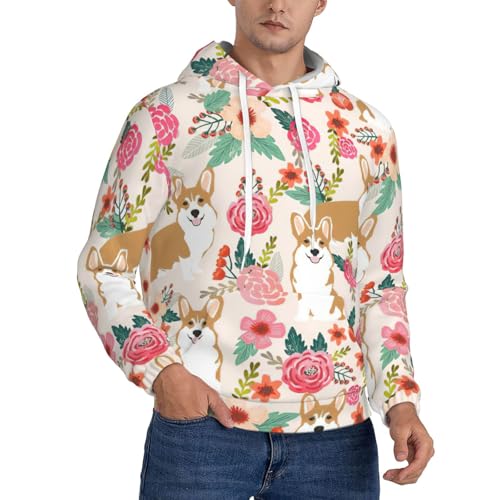 Sweat à capuche Corgi imprimé floral homme pour des sorties urbaines stylées et cocooning
