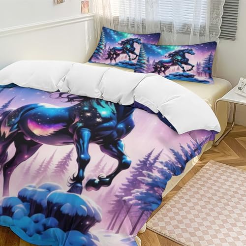 Linge de lit avec fermeture éclair motif cheval double face en microfibre douce