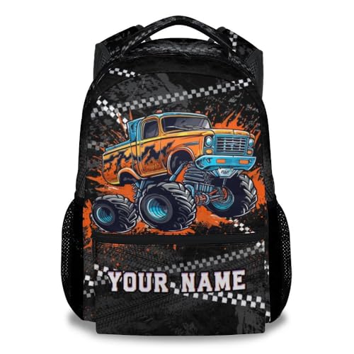 Custom School Backpack for Boys, 17 Inch Fashion Truck Backpacks for Kids, Black Lightweight Bookbag for Middle High School