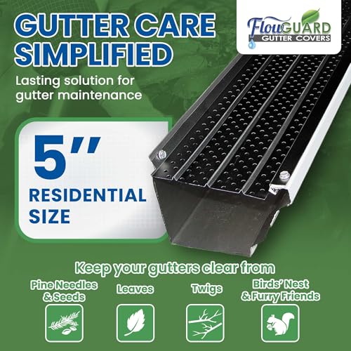 Image of FlowGuard Gutter Guards - USA Made Professional DIY 5 Inch Residential 50-Year Aluminum Gutter Cover System - Thermal Thaw Black - 22 Feet - by FlexxPoint